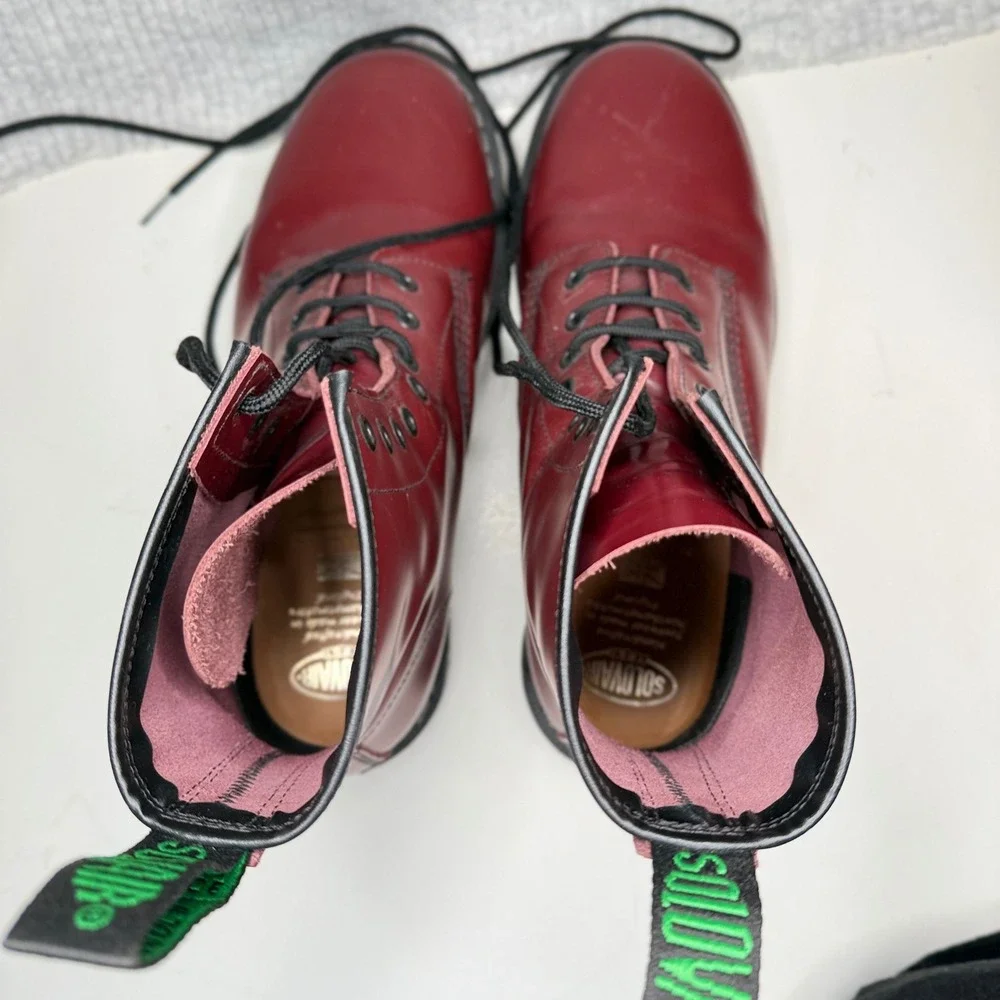 Solovair 8 Eye Men's UK 10 Derby Boot Cherry Red Rub-Off Leather Made in England
